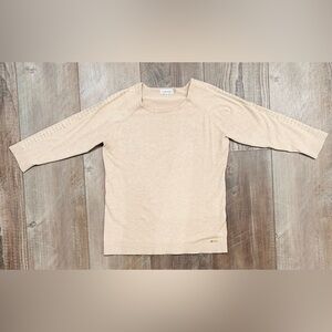 Calvin Klein Beige Sweater Gold Accents 3/4 Sleeve Size M